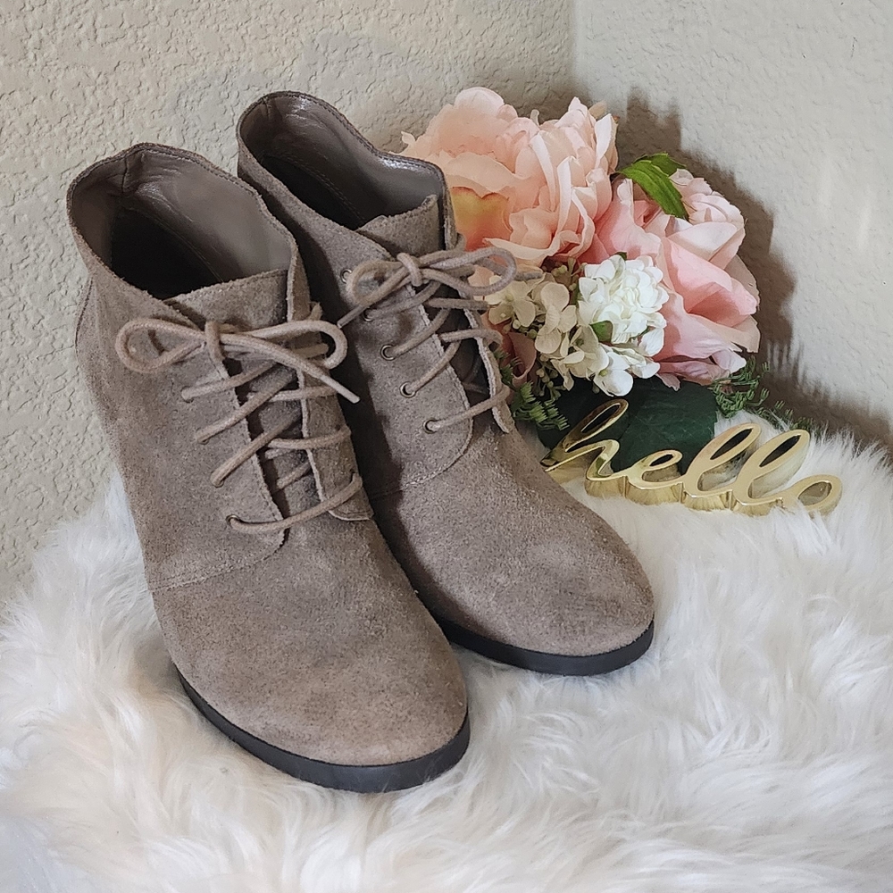 Taupe Franco Sarto Suede Ankle Booties